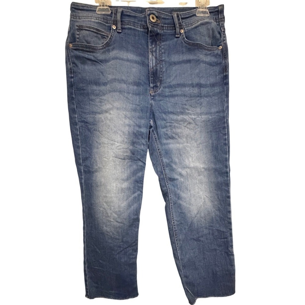 J. Jill High Rise Straight Leg Crop Jeans Blue Raw Hem Size 12P